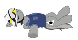 Size: 1500x769 | Tagged: safe, artist:sevenserenity, oc, oc:greyscale, pegasus, pony, clothes, helmet, lying down, shirt, simple background, sleeping, solo