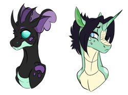 Size: 2732x2048 | Tagged: safe, artist:ask-y, derpibooru import, oc, oc only, oc:cicada, oc:jade, dracony, hybrid, bust, dragonling, female, half-siblings, interspecies offspring, magical gay spawn, offspring, parent:rarity, parent:spike, parent:thorax, parents:sparity, parents:thoraxspike, portrait, simple background, transparent background