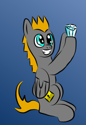 Size: 1103x1600 | Tagged: safe, artist:platinumdrop, oc, oc only, oc:platinumdrop, pegasus, pony, diamond, gradient background, happy, male, sitting, smiling, solo, stallion