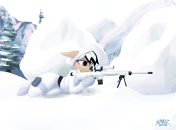 Size: 2700x2000 | Tagged: safe, artist:stardep, derpibooru import, oc, oc only, pegasus, pony, ar15, bipod, clothes, female, gun, mare, mountain, scope, snow, solo, tongue out, tree, weapon