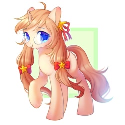 Size: 2000x2000 | Tagged: safe, artist:leafywind, derpibooru import, oc, oc only, oc:xialuo, pony, unicorn, abstract background, bow, cute, female, glasses, hair bow, looking at you, mare, smiling, solo, starry eyes, wingding eyes