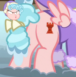 Size: 1330x1340 | Tagged: safe, edit, edited screencap, screencap, cozy glow, pegasus, pony, frenemies (episode), butt, cozy glow is best facemaker, cozy glow is not amused, cozy glutes, cropped, faic, female, filly, foal, plot, solo