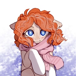 Size: 604x604 | Tagged: safe, artist:kotya, derpibooru import, oc, oc only, pony, blushing, clothes, freckles, looking at you, scarf, solo