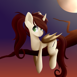 Size: 3000x3000 | Tagged: safe, artist:beashay, derpibooru import, oc, oc only, oc:shay, alicorn, bat pony, bat pony alicorn, pony, female, mare, night, solo, tree branch