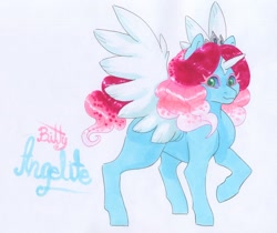 Size: 2846x2387 | Tagged: safe, artist:frozensoulpony, derpibooru import, oc, oc:bitty angelite, alicorn, pony, alicorn oc, colored sclera, female, filly, magical lesbian spawn, offspring, parent:fluttershy, parent:princess luna, parents:lunashy, solo, traditional art