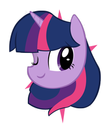 Size: 3972x4577 | Tagged: safe, artist:dragonlor01, derpibooru import, twilight sparkle, pony, collaboration, bust, female, mare, one eye closed, simple background, solo, stars, transparent background, wink