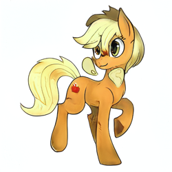 Size: 512x512 | Tagged: safe, artist:aerial, oc, oc only, oc:jacklyn apples, earth pony, pony, artificial intelligence, clone, female, machine learning, mare, not applejack, raised hoof, scar, simple background, solo, white background