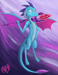 Size: 3300x4200 | Tagged: safe, alternate version, artist:kenisu-of-dragons, derpibooru import, princess ember, dragon, abstract background, bloodstone scepter, dragoness, female, solo