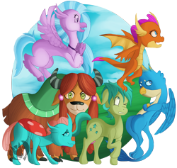 Size: 2850x2700 | Tagged: safe, artist:kenisu-of-dragons, derpibooru import, gallus, ocellus, sandbar, silverstream, smolder, yona, abstract background, group shot, student six