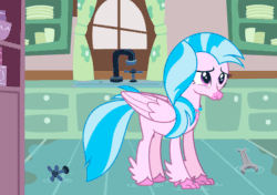Size: 1024x720 | Tagged: safe, artist:thatguy1945, derpibooru import, silverstream, classical hippogriff, hippogriff, animated, blinking, breathing, colored hooves, cute, diastreamies, fail, faucet, female, flood, gif, jewelry, kitchen, looking away, loop, necklace, sad, solo, that hippogriff sure does love indoor plumbing, wrench