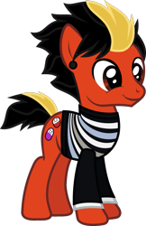 Size: 843x1300 | Tagged: safe, artist:lightningbolt, derpibooru exclusive, derpibooru import, earth pony, pony, .svg available, clothes, dyed mane, dyed tail, ear piercing, frown, gauges, happy, jaime preciado, long sleeves, male, pierce the veil, piercing, ponified, shirt, simple background, smiling, solo, stallion, standing, svg, transparent background, vector