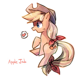 Size: 500x500 | Tagged: safe, artist:citolo, derpibooru import, applejack, earth pony, pony, bow, cowboy hat, female, hair bow, hat, heart, mare, pictogram, pixiv, profile, simple background, solo, speech bubble, tail bow, white background