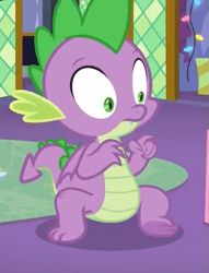 Size: 551x720 | Tagged: safe, derpibooru import, screencap, spike, dragon, best gift ever, claws, cropped, male, sitting, solo, tail, winged spike, wings