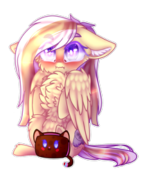 Size: 1297x1559 | Tagged: safe, artist:honeybbear, derpibooru import, oc, oc only, oc:ivoryquest, pegasus, pony, blushing, chest fluff, female, floppy ears, fluffy, mare, simple background, solo, transparent background, ych result