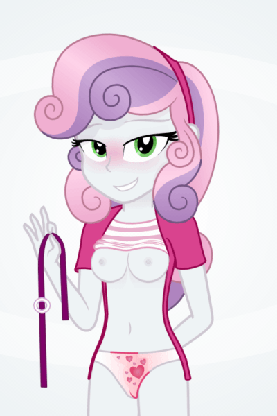 400px x 600px - 2407638 - questionable, artist:randomtriples, sweetie belle, human,  equestria girls, animated, arm behind back, belt, blushing, breasts,  clothes, collar, female, gif, hand behind back, heart print underwear,  lidded eyes, looking at you, nipples,