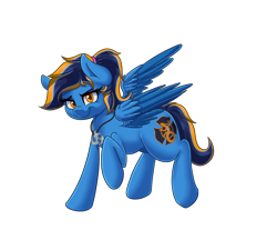 Size: 2300x1900 | Tagged: safe, artist:blues4th, derpibooru import, oc, oc only, oc:bluette, pegasus, pony, female, jewelry, necklace, rule 63, solo, standing, wings