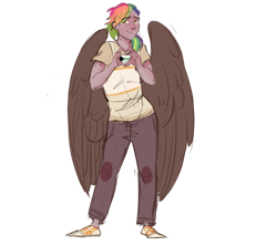 Size: 951x840 | Tagged: safe, artist:maxiima, oc, oc:rainbow feather, human, blushing, clothes, cute, demiromantic, demiromantic pride flag, heart hands, humanized, interspecies offspring, magical lesbian spawn, offspring, parent:gilda, parent:rainbow dash, parents:gildash, pride, pride flag, pride month, rainbow hair, solo, winged humanization, wings