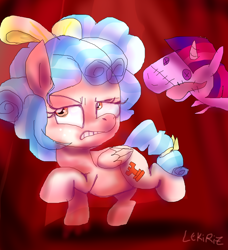 Size: 900x987 | Tagged: safe, artist:lekiriz, cozy glow, twilight sparkle, pegasus, pony, frenemies (episode), cozy glow is not amused, doll, female, filly, foal, scene interpretation, solo, toy