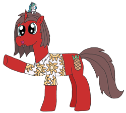 Size: 1668x1496 | Tagged: safe, artist:supahdonarudo, derpibooru import, princess celestia, oc, oc:ironyoshi, alicorn, pony, unicorn, 2019 community collab, clothes, derpibooru community collaboration, facial hair, goatee, plushie, raised hoof, shirt, simple background, solo, transparent background