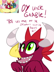 Size: 1200x1600 | Tagged: safe, artist:klondike, baby cinder, baby rubble, baby sparks, dragon, sweet and smoky, baby, baby dragon, cute, dialogue, older, open mouth, scottish, screencap reference