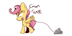 Size: 1280x640 | Tagged: safe, artist:turtlefarminguy, derpibooru import, scootaloo, pony, leash, pet rock