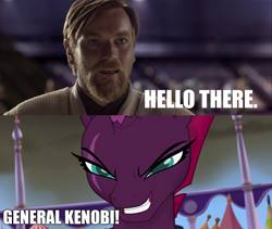 Size: 1920x1620 | Tagged: safe, artist:ejlightning007arts, screencap, tempest shadow, human, unicorn, broken horn, crossover, evil grin, ewan mcgregor, grin, hello there, high ground, horn, meme, obi wan kenobi, prequel meme, revenge of the sith, smiling, star wars