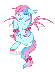 Size: 768x1008 | Tagged: safe, artist:aledera, derpibooru import, oc, oc:love stuck, bat pony, pony, eyes closed, female, mare, simple background, solo, squishy cheeks, transparent background