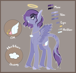 Size: 2000x1929 | Tagged: safe, artist:song-star, oc, oc only, oc:lailah, angel, angel pony, demon, demon pony, original species, pegasus, pony, cloud, coat markings, fangs, female, gray background, halo, heart, jewelry, mare, necklace, reference sheet, simple background, solo, unshorn fetlocks