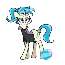 Size: 1280x1280 | Tagged: safe, artist:turtlefarminguy, derpibooru import, allie way, pony, background pony, blush sticker, blushing, bowling ball, clothes