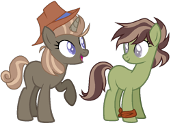 Size: 901x647 | Tagged: safe, artist:otakuchicky1, oc, oc only, earth pony, pony, unicorn, base used, female, hat, mare, parent:burnt oak, parent:cinnamon chai, parent:doctor caballeron, parent:tree hugger, parents:caballeronhugger, parents:cinnamonoak, simple background, transparent background