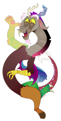 Size: 674x1325 | Tagged: safe, alternate version, artist:discords, artist:havocs, discord, draconequus, floating, floppy ears, happy, looking at you, male, open mouth, simple background, solo, transparent background, waving