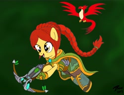 Size: 9900x7600 | Tagged: safe, artist:brekrofmadness, bird, earth pony, pony, cassie (paladins), crossbow, female, mare, paladins: champions of the realm, ponified, solo