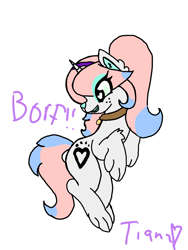 Size: 1080x1440 | Tagged: safe, artist:tian, oc, oc only, oc:razz, dog pony, hybrid, unicorn, collar, cute, heart eyes, heterochromia, simple background, solo, white background, wingding eyes