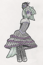 Size: 2040x3060 | Tagged: safe, artist:fascismnotincluded, derpibooru import, marble pie, pony, bipedal, clothes, dress, goth, hat, solo, traditional art