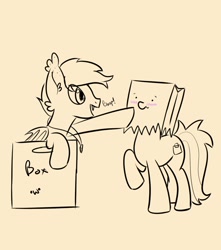 Size: 900x1020 | Tagged: safe, artist:stdrac, oc, oc:blue batto, oc:paper bag, bat pony, pony, bat pony oc, boop, box, collar, happy, paper bag