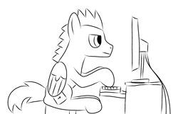 Size: 2551x1639 | Tagged: safe, artist:platinumdrop, oc, oc:platinumdrop, pegasus, pony, male, monochrome, sketch, solo, stallion