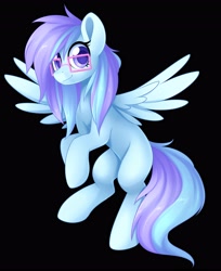 Size: 3348x4096 | Tagged: safe, artist:scarlet-spectrum, derpibooru import, oc, oc only, pegasus, pony, black background, female, glasses, mare, simple background, smiling, solo