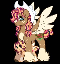 Size: 604x643 | Tagged: safe, artist:evergreen-gemdust, oc, oc only, oc:red apple dourtesy, oc:strawberry blend, pegasus, pony, black background, female, filly, male, simple background, stallion