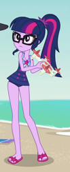 Size: 246x596 | Tagged: safe, derpibooru import, screencap, sci-twi, twilight sparkle, better together, equestria girls, forgotten friendship, clothes, cropped, feet, flip-flops, geode of telekinesis, legs, magical geodes, ponytail, sandals, solo, swimsuit