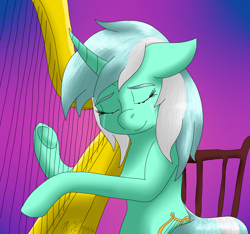 Size: 1800x1684 | Tagged: safe, artist:midnightfire1222, derpibooru import, lyra heartstrings, pony, unicorn, background pony, crying, female, harp, harp player, hooves, horn, mare, musical instrument, musician, solo, tears of joy