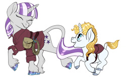 Size: 1024x639 | Tagged: safe, artist:loryska, prince blueblood, twilight velvet, pony, clothes, colt, male, shirt, simple background, white background, younger