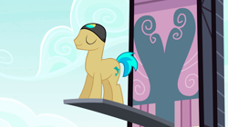 Size: 1440x809 | Tagged: safe, derpibooru import, screencap, earth pony, pony, leap of faith, background pony, eyes closed, hat, male, solo, springboard, stallion, swimming cap, unnamed pony