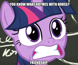 Size: 821x687 | Tagged: safe, derpibooru import, edit, edited screencap, screencap, twilight sparkle, twilight sparkle (alicorn), alicorn, best gift ever, chalkboard, cropped, faic, meme, pudding face, solo