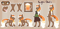Size: 1280x621 | Tagged: safe, artist:oddends, derpibooru import, oc, oc:light draft, anthro, pony, alcohol, anthro with ponies, beer, clothes, reference sheet