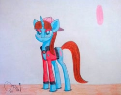 Size: 1126x886 | Tagged: safe, artist:dialysis2day, oc, oc:opal, pony, unicorn, backwards cutie mark, clothes, female, jacket, mare, solo, traditional art