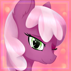 Size: 600x600 | Tagged: safe, artist:dashy21, derpibooru import, cheerilee, earth pony, pony, abstract background, bust, female, looking at you, mare, one eye closed, portrait, smiling, wink