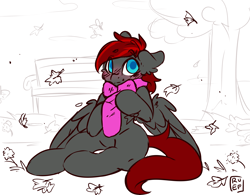 Size: 3818x2979 | Tagged: safe, artist:ruef, oc, oc only, oc:rae, pegasus, pony, blushing, clothes, colored pupils, cute, floppy ears, leaves, looking at you, male, scarf, solo, spread wings, stallion, wings