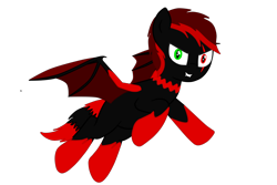 Size: 3000x2000 | Tagged: safe, artist:zethbsoul, oc, oc:zeth b. soul, bat pony, pony, bat pony oc, fangs, heterochromia, red and black oc, simple background, white background