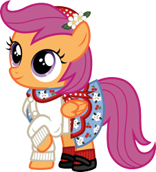 Size: 1088x1200 | Tagged: safe, artist:cloudyglow, derpibooru import, scootaloo, pegasus, pony, american girls, clothes, cute, cutealoo, emily bennett, female, filly, simple background, smiling, solo, transparent background