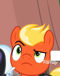 Size: 753x945 | Tagged: safe, derpibooru import, screencap, short fuse, pegasus, pony, the washouts (episode), clothes, cropped, discovery family logo, male, raised eyebrow, uniform, washouts uniform